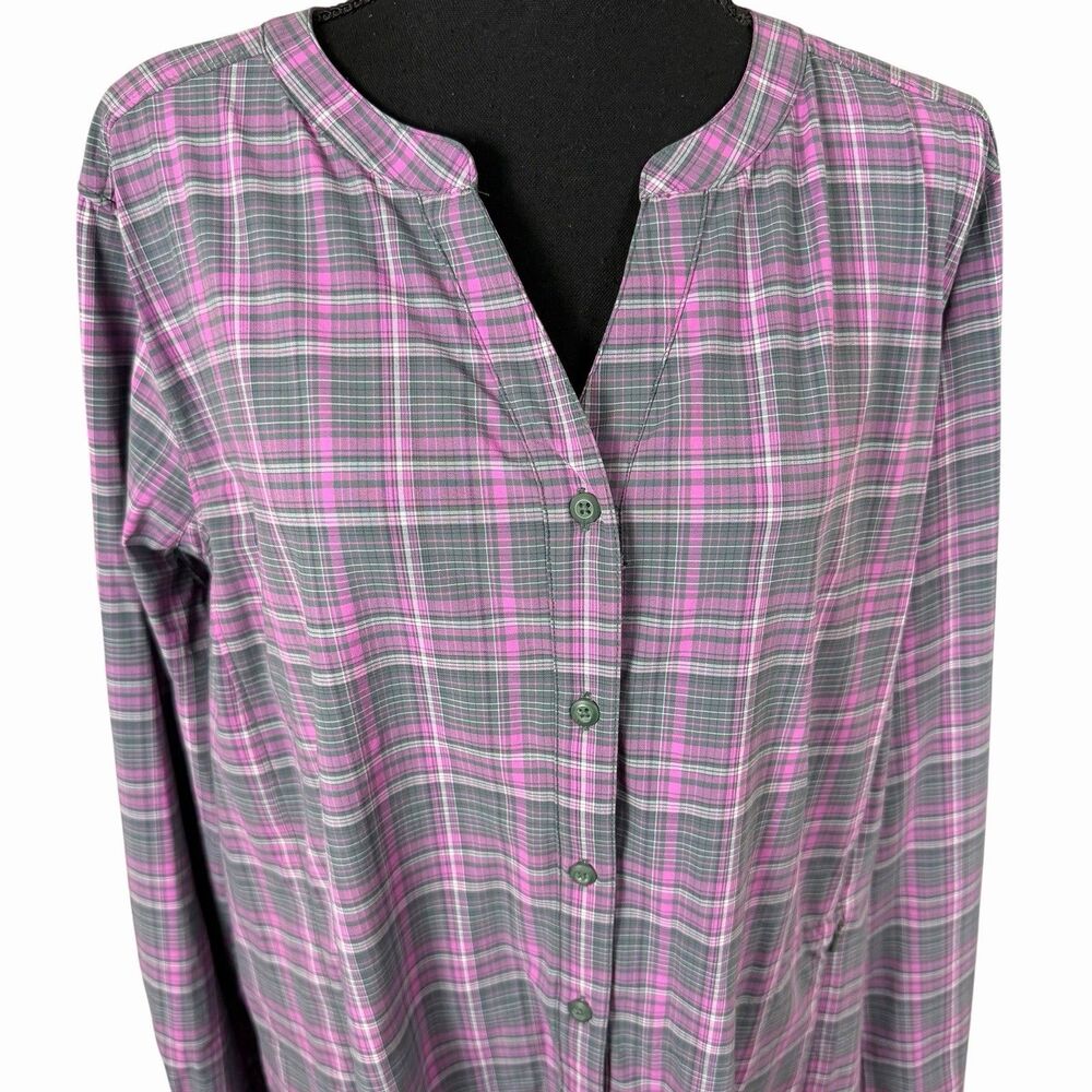 Duluth Trading Plaid Long Sleeve Button Up Shirt Womens XXL Pink Gray Outdoors